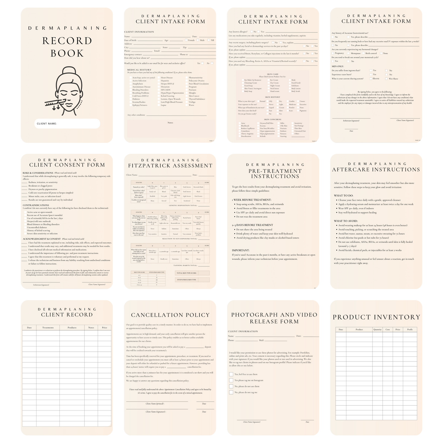 Dermaplaning Digital Forms Bundle
