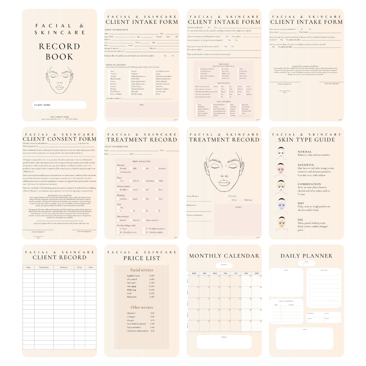 Facial & Skincare Digital Forms Bundle