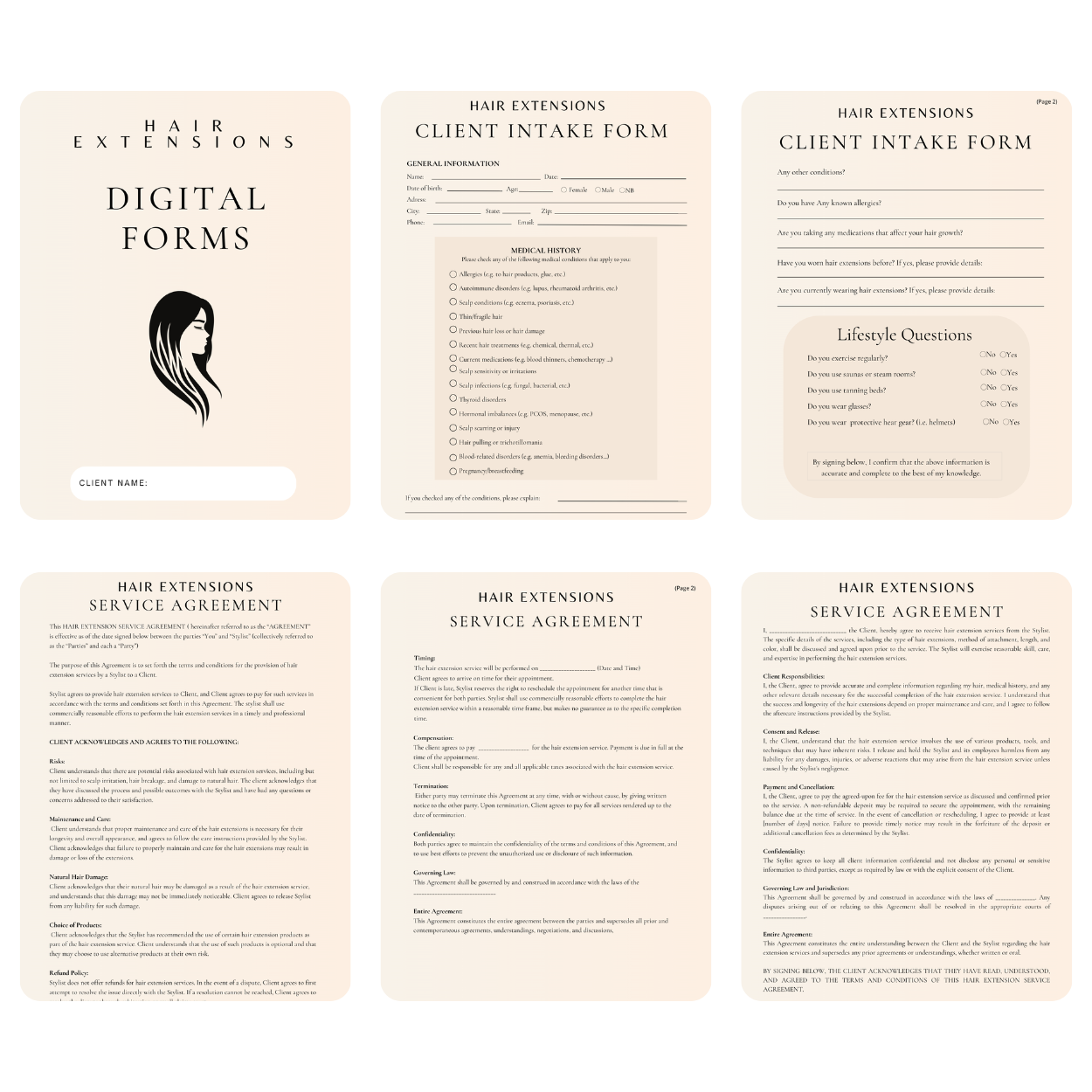 Hair Extensions Digital Forms Bundle